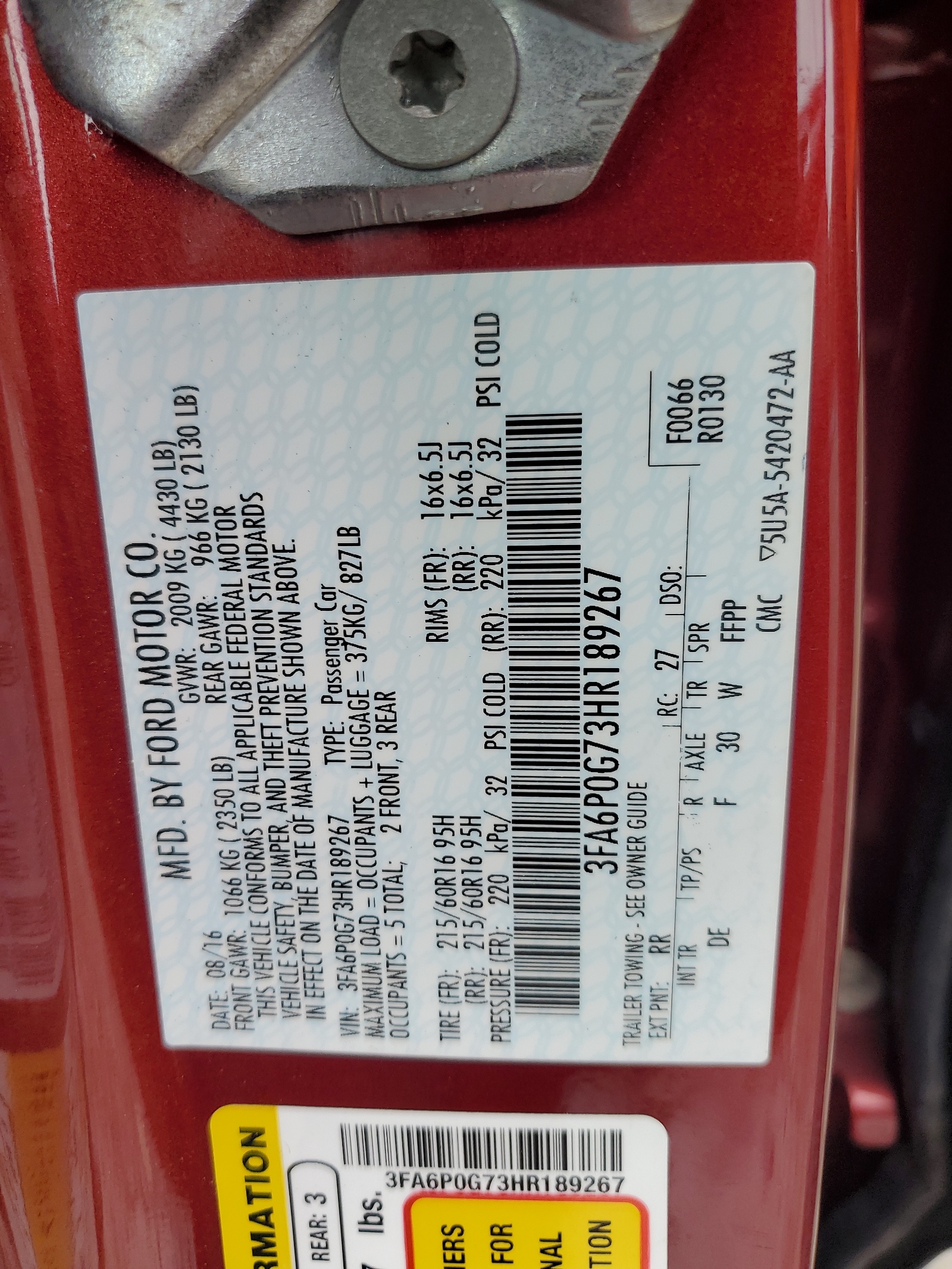 3FA6P0G73HR189267 2017 Ford Fusion S