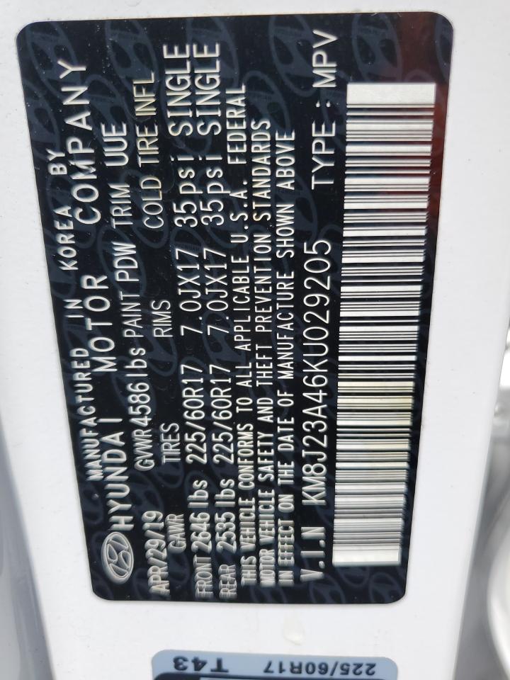 2019 Hyundai Tucson Se VIN: KM8J23A46KU029205 Lot: 63603024