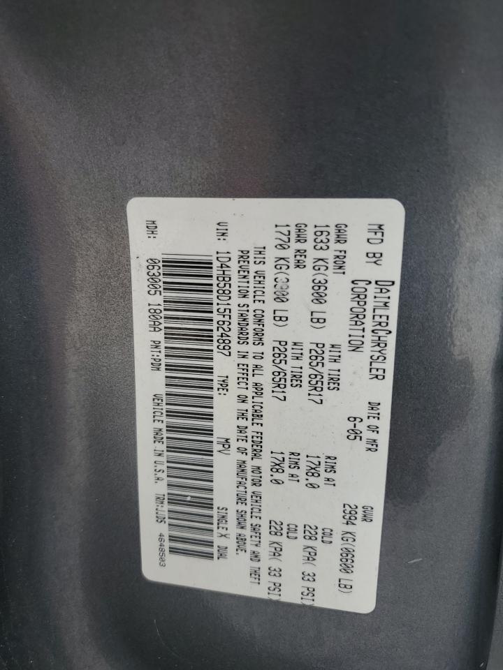 2005 Dodge Durango Limited VIN: 1D4HB58D15F624897 Lot: 64898224