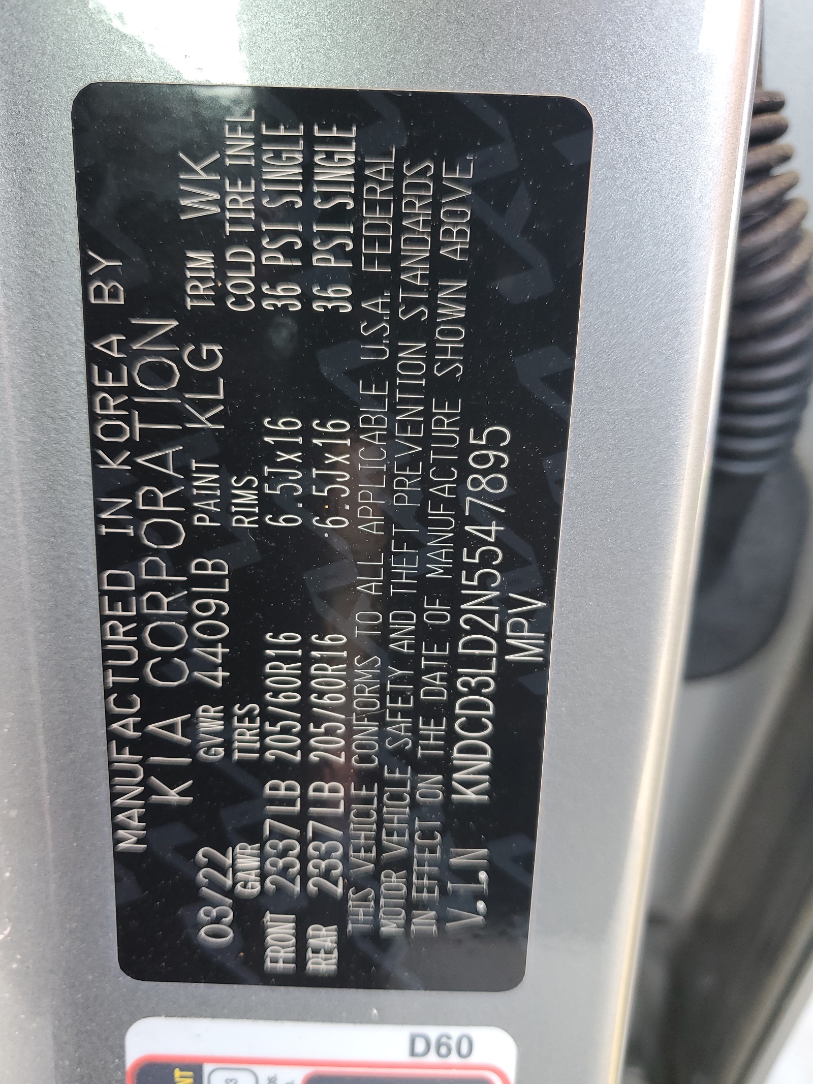 KNDCD3LD2N5547895 2022 Kia Niro Ex