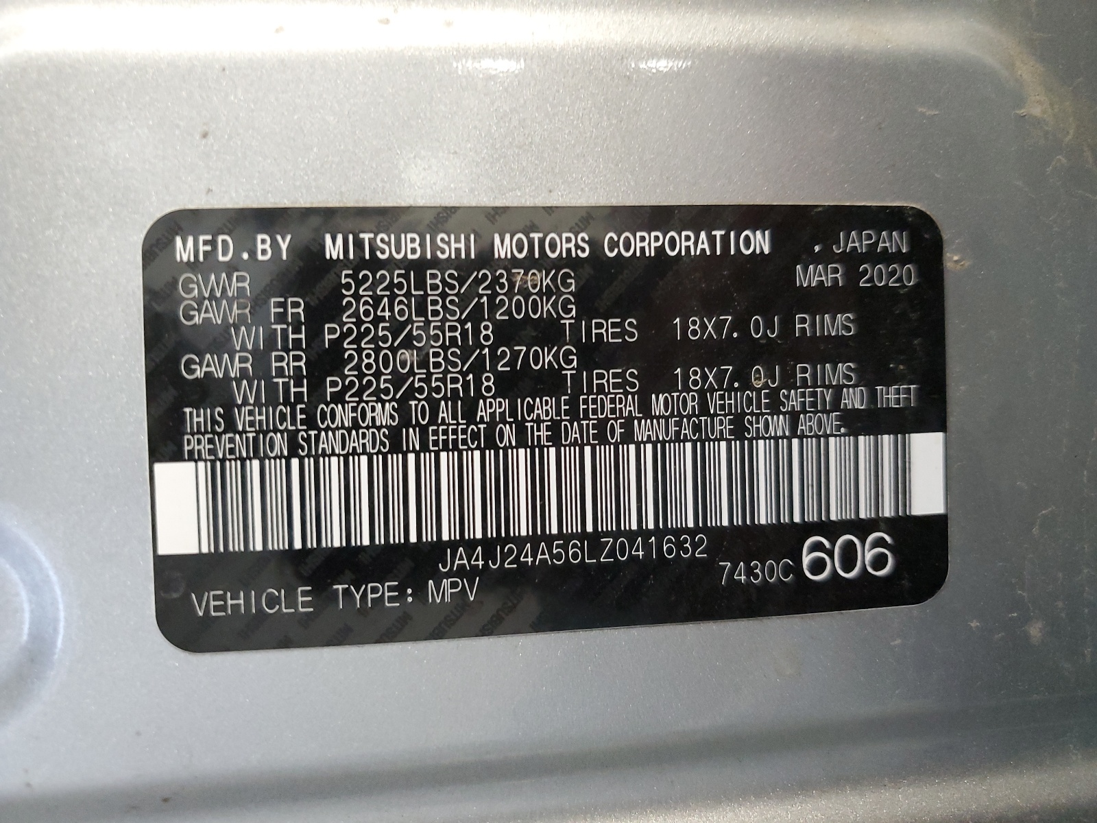 JA4J24A56LZ041632 2020 Mitsubishi Outlander Sel