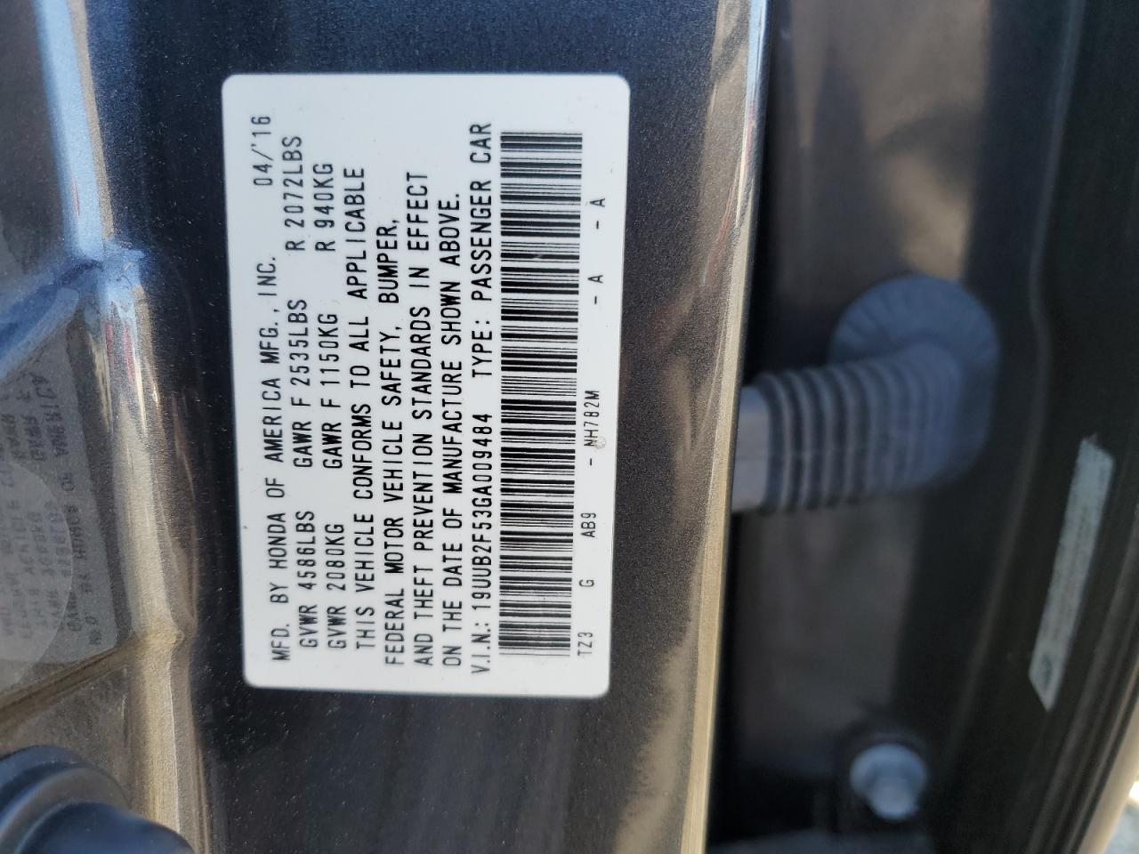 19UUB2F53GA009484 2016 Acura Tlx Tech