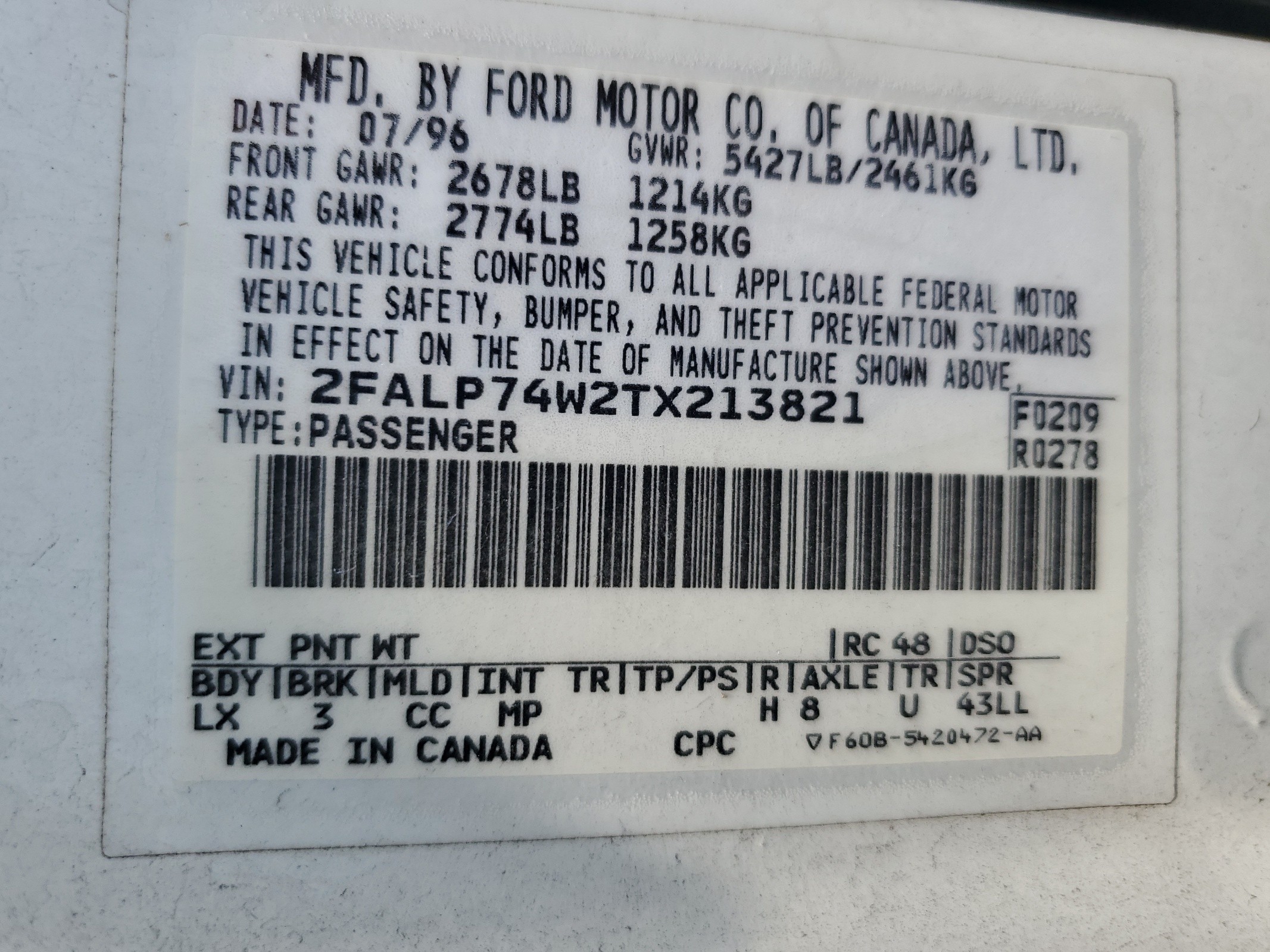 2FALP74W2TX213821 1996 Ford Crown Victoria Lx