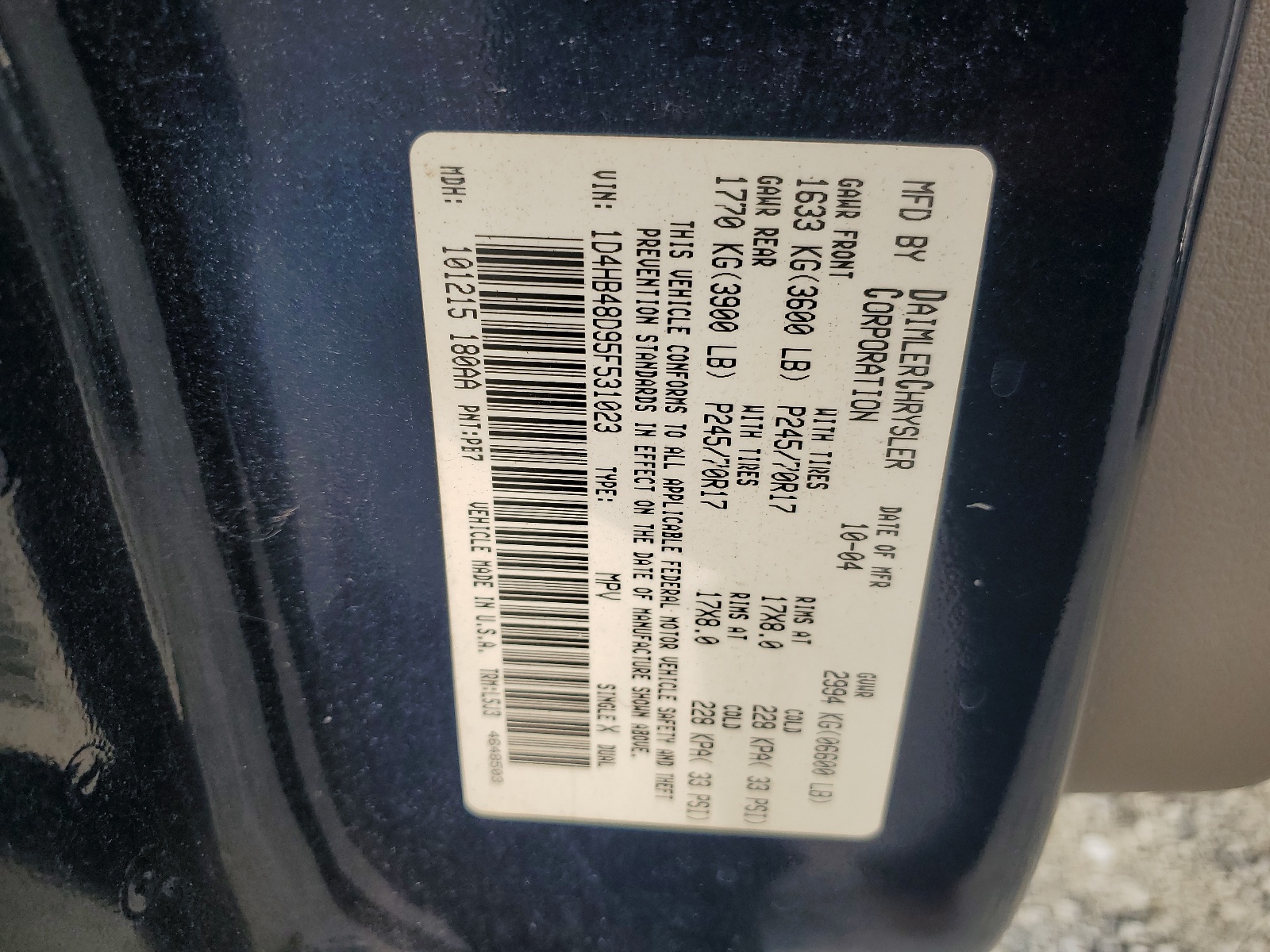 1D4HB48D95F531023 2005 Dodge Durango Slt