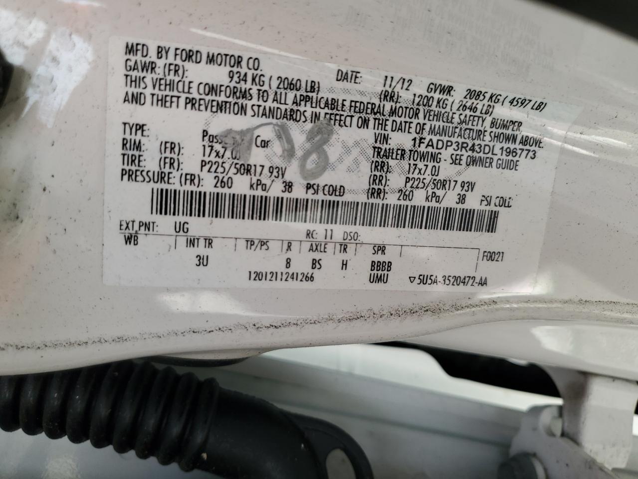 2013 Ford Focus Bev VIN: 1FADP3R43DL196773 Lot: 62627854