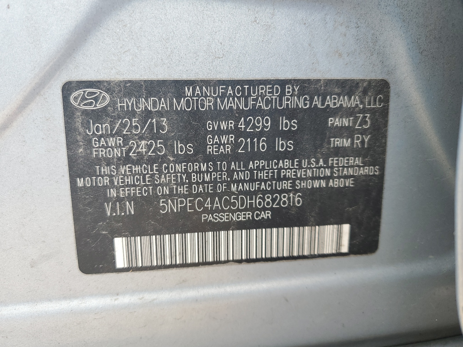 5NPEC4AC5DH682816 2013 Hyundai Sonata Se