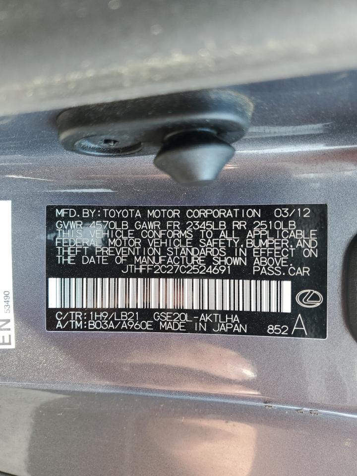 2012 Lexus Is 250 VIN: JTHFF2C27C2524691 Lot: 65130784