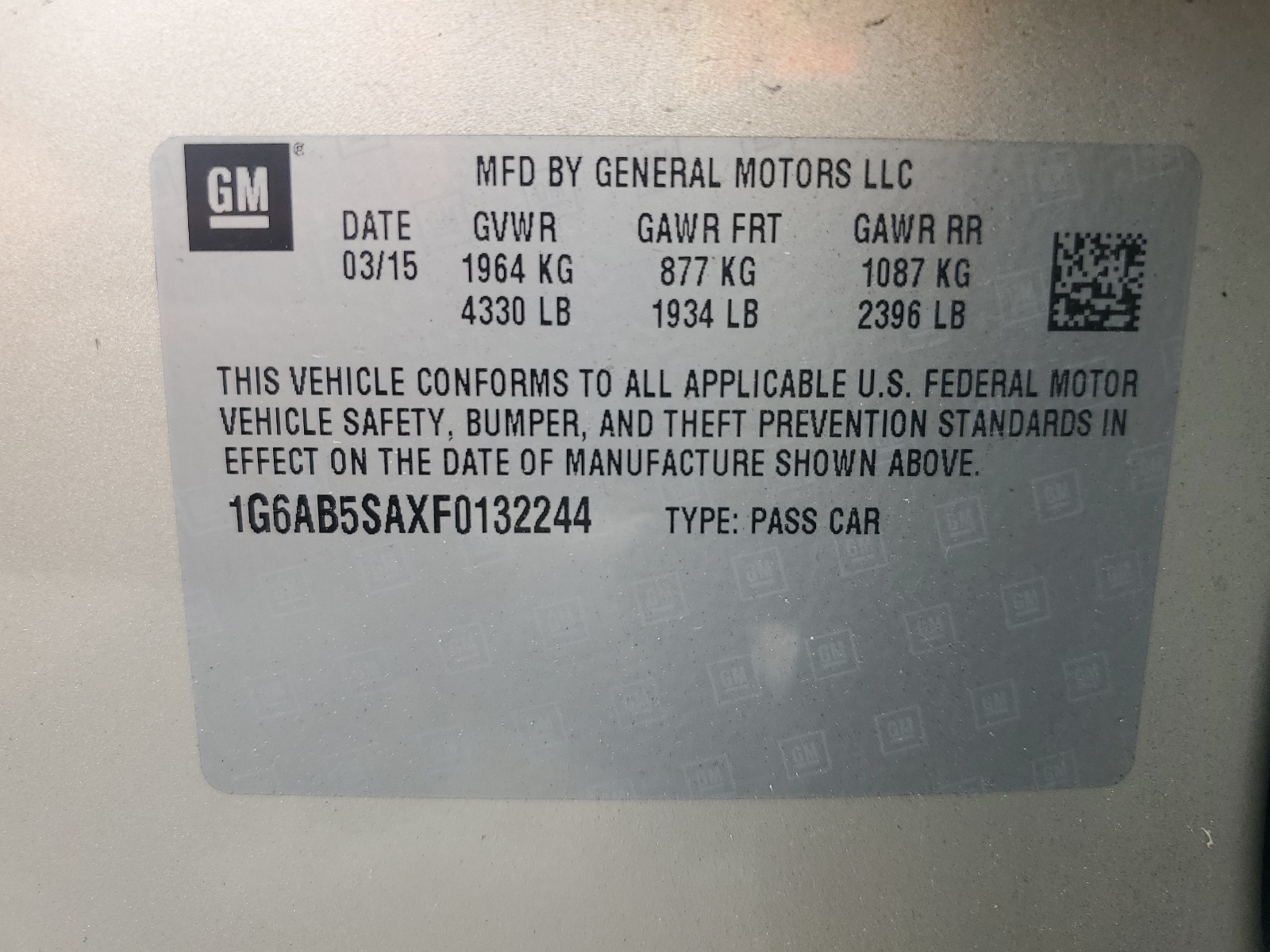 1G6AB5SAXF0132244 2015 Cadillac Ats Luxury