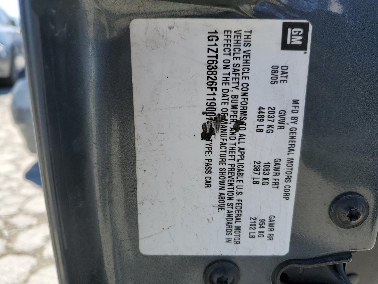 2006 Chevrolet Malibu Maxx Lt VIN: 1G1ZT63826F119007 Lot: 62499974