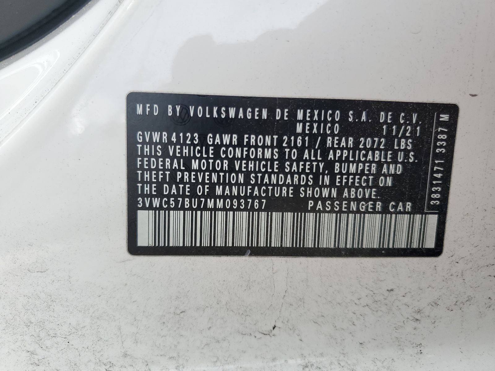 3VWC57BU7MM093767 2021 Volkswagen Jetta S