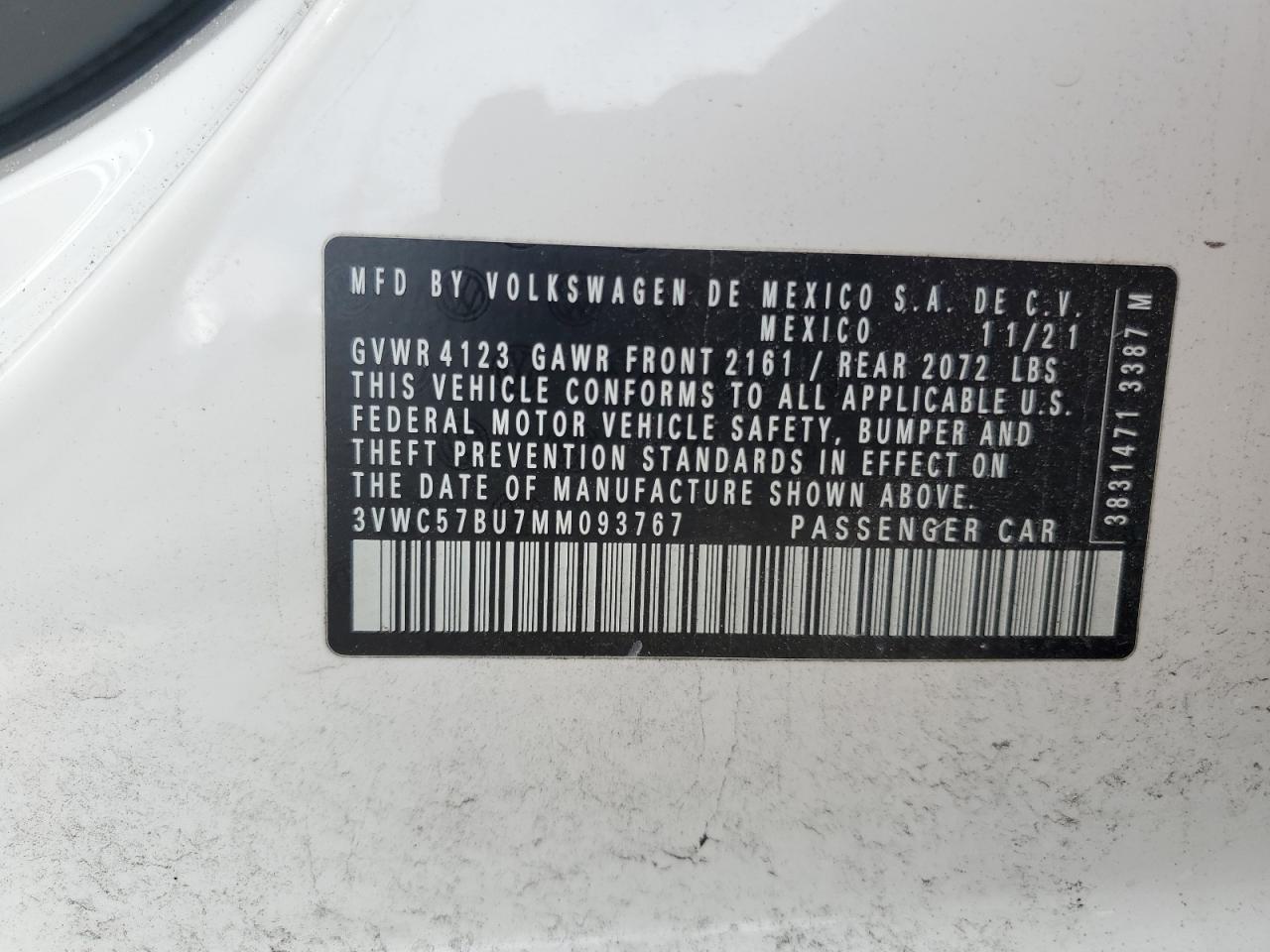 2021 Volkswagen Jetta S VIN: 3VWC57BU7MM093767 Lot: 64897084