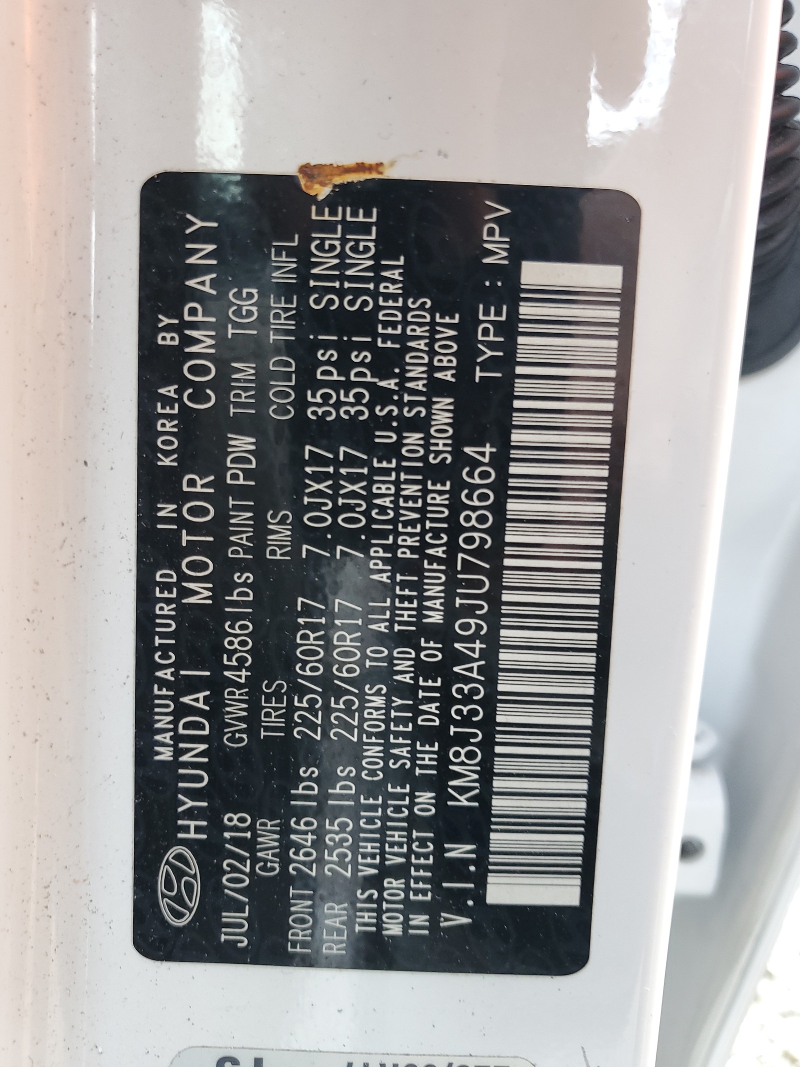 KM8J33A49JU798664 2018 Hyundai Tucson Sel