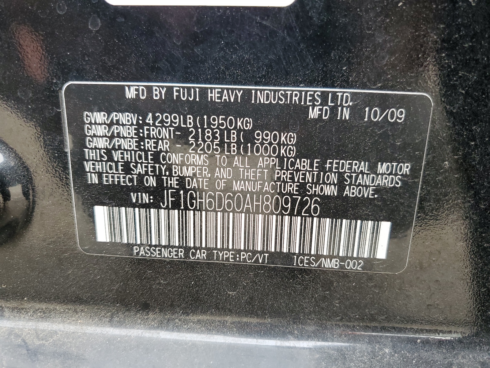 JF1GH6D60AH809726 2010 Subaru Impreza Outback Sport