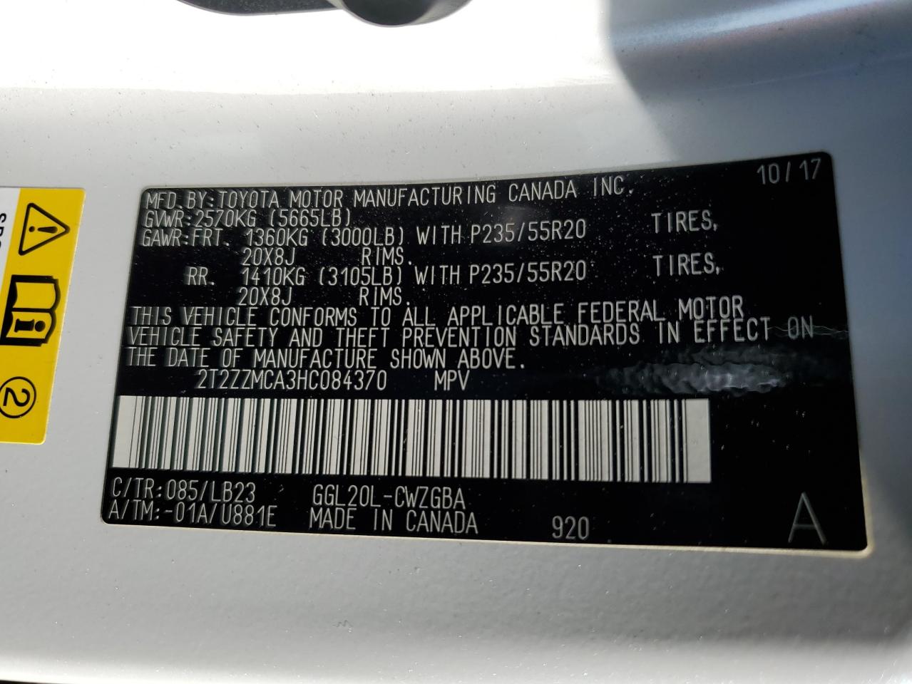 2017 Lexus Rx 350 Base VIN: 2T2ZZMCA3HC084370 Lot: 65091374