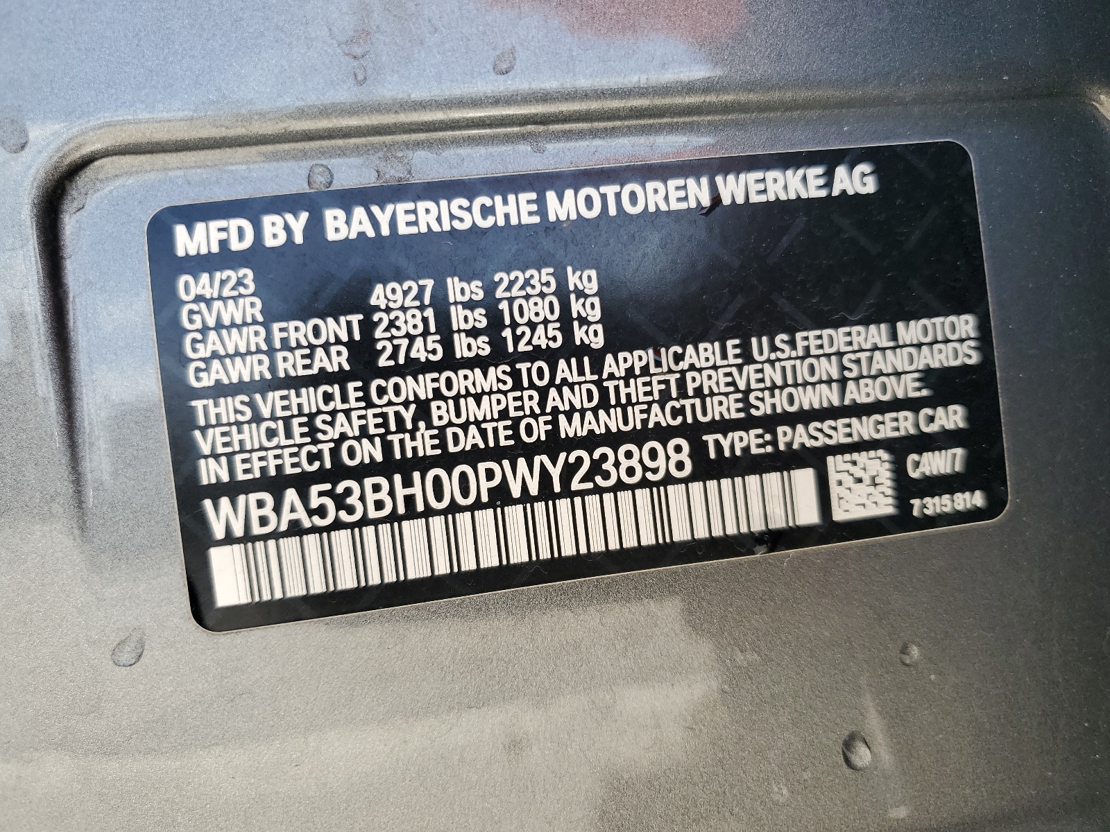 WBA53BH00PWY23898 2023 BMW 530 I