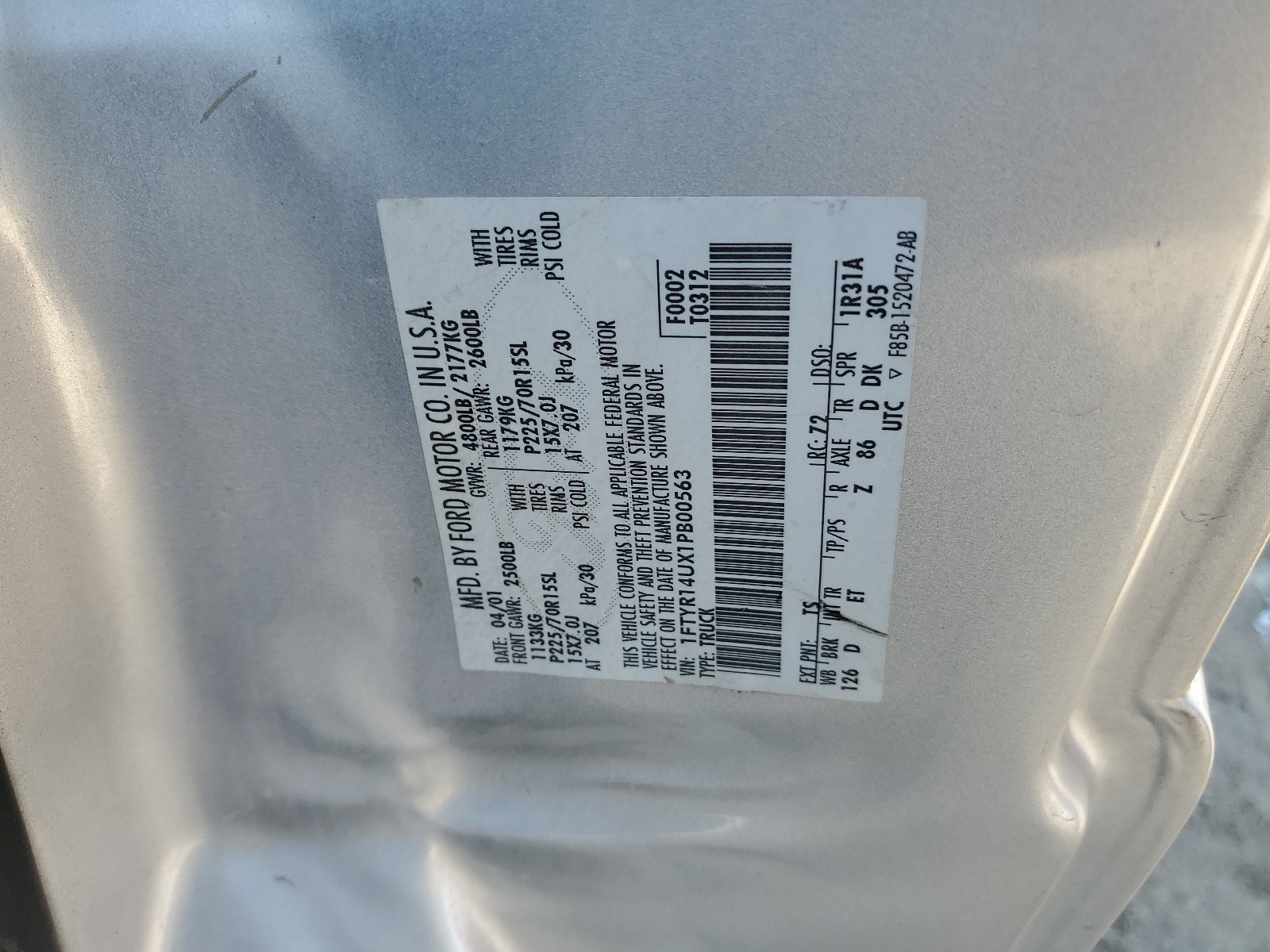 1FTYR14UX1PB00563 2001 Ford Ranger Super Cab