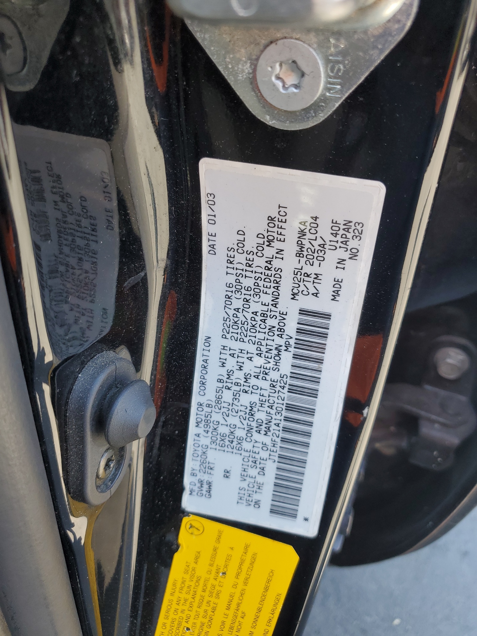 JTEHF21A130127425 2003 Toyota Highlander Limited