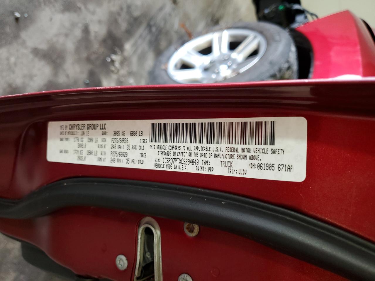 2012 Dodge Ram 1500 Longhorn VIN: 1C6RD7PTXCS294849 Lot: 64560394