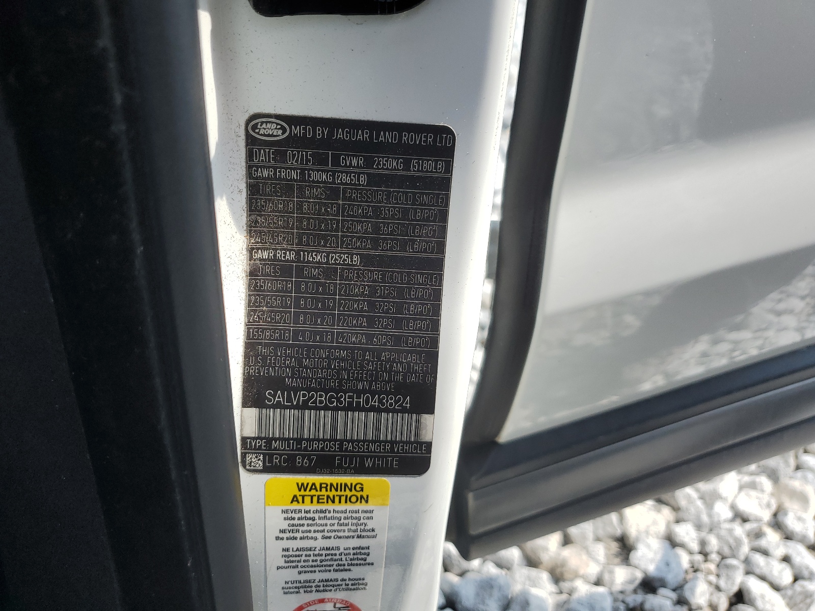 SALVP2BG3FH043824 2015 Land Rover Range Rover Evoque Pure Plus