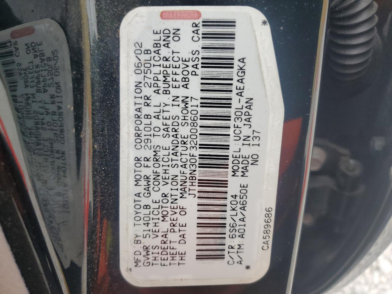 2002 Lexus Ls 430 VIN: JTHBN30F320086017 Lot: 65240514