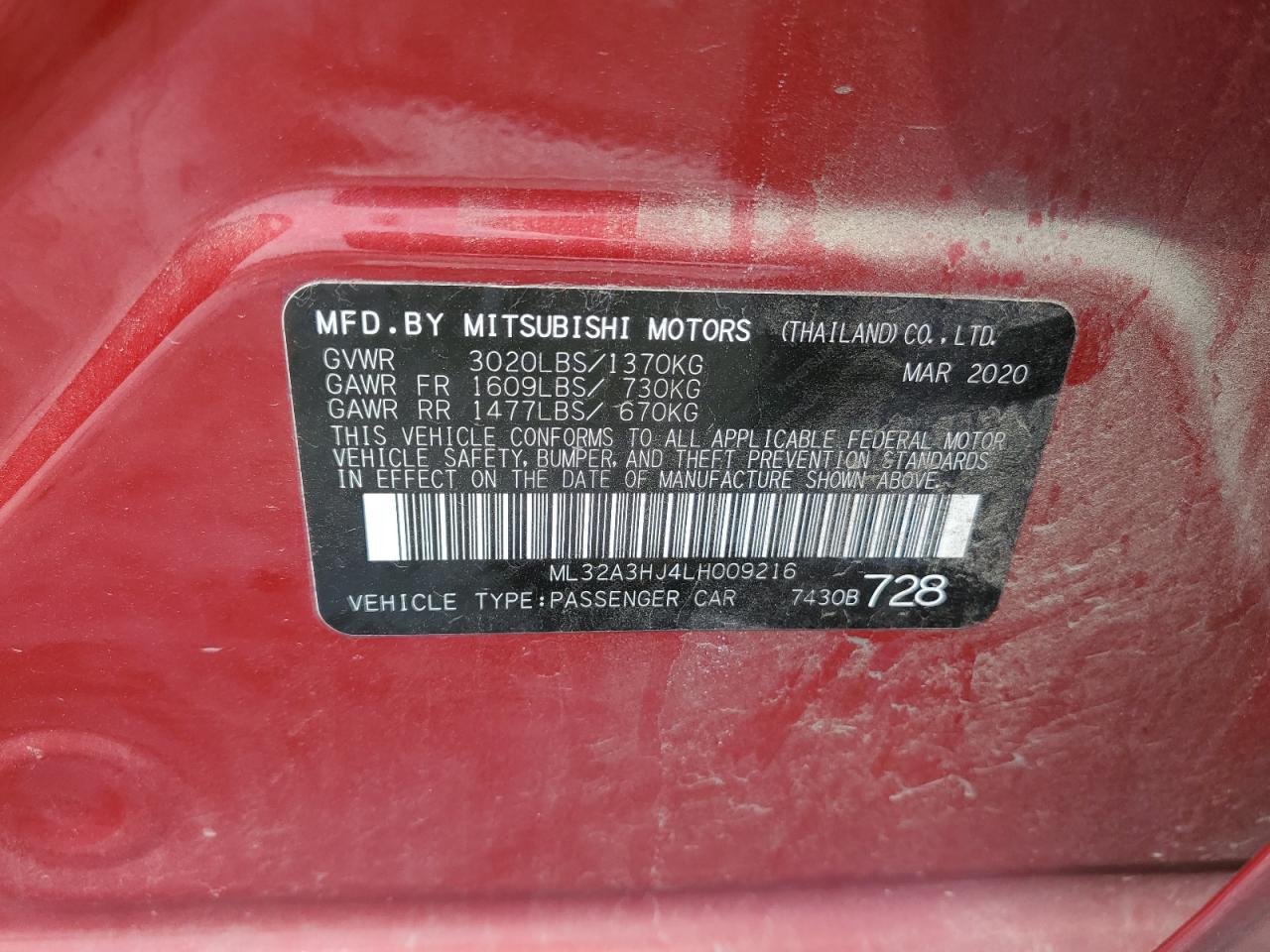 ML32A3HJ4LH009216 2020 Mitsubishi Mirage Es