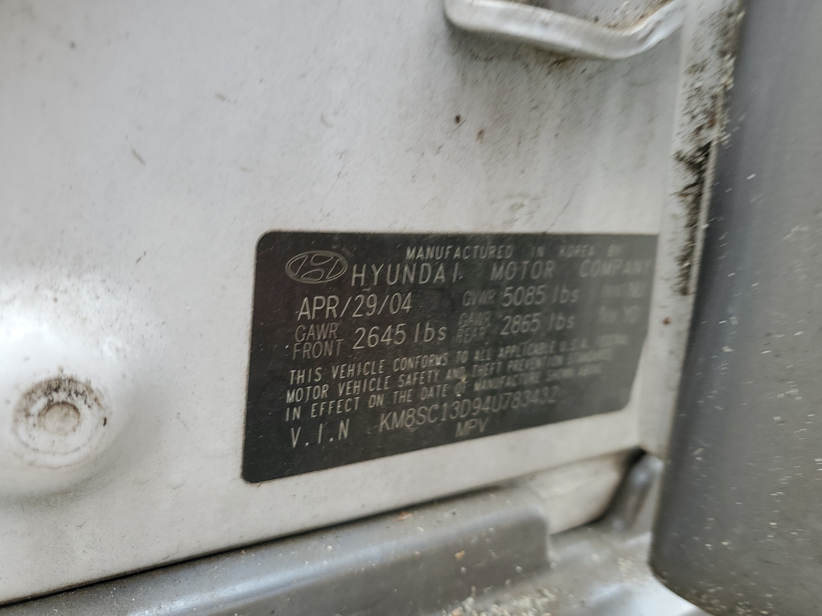 KM8SC13D94U783432 2004 Hyundai Santa Fe Gls