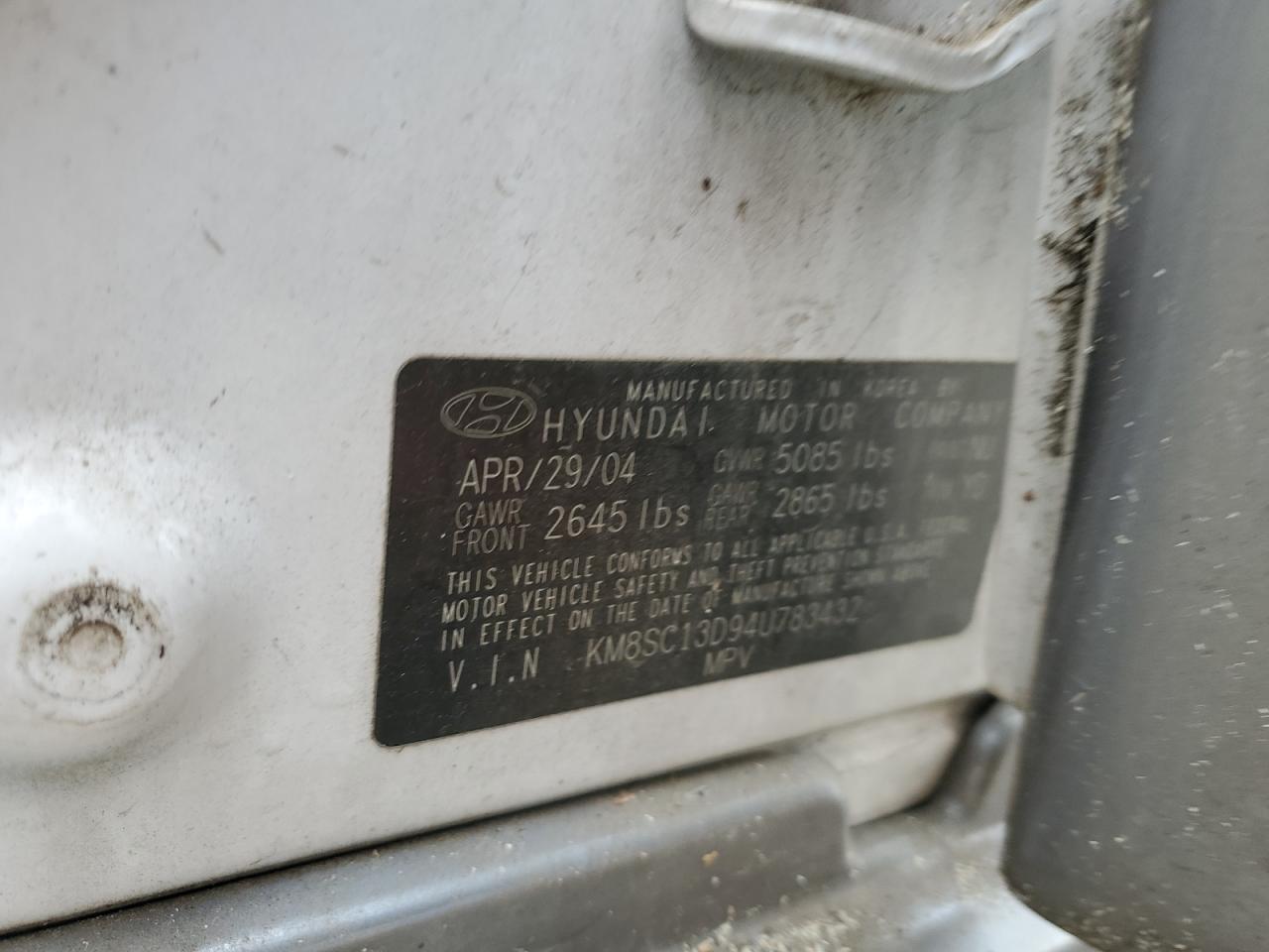 2004 Hyundai Santa Fe Gls VIN: KM8SC13D94U783432 Lot: 63711144