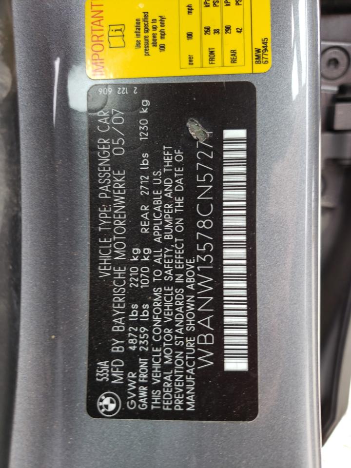 2008 BMW 535 I VIN: WBANW13578CN57271 Lot: 63944724