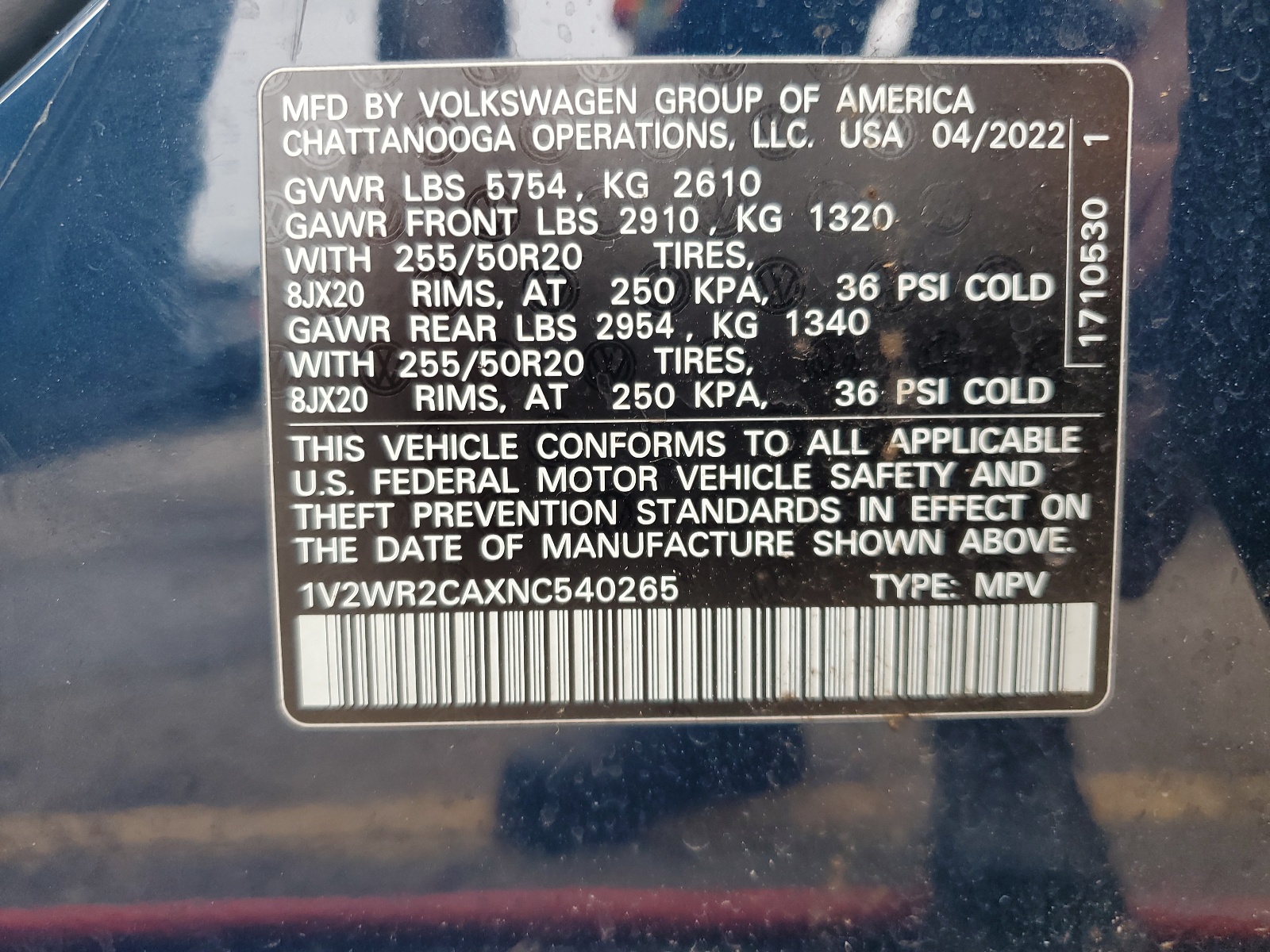 1V2WR2CAXNC540265 2022 Volkswagen Atlas Se