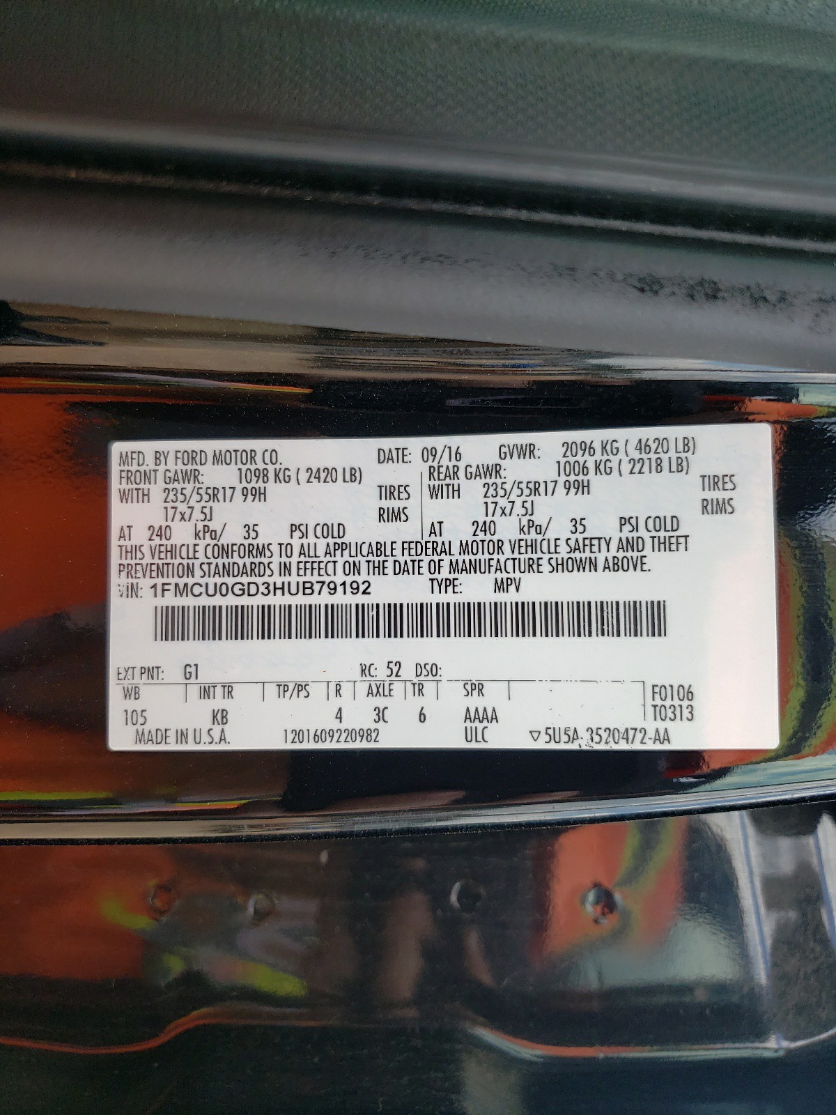 1FMCU0GD3HUB79192 2017 Ford Escape Se