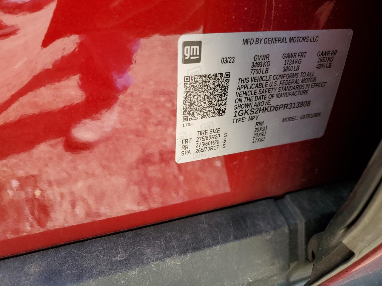 2023 GMC Yukon Xl K1500 At4 VIN: 1GKS2HKD6PR313808 Lot: 62083304