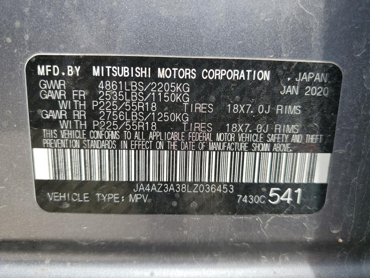 2020 Mitsubishi Outlander Se VIN: JA4AZ3A38LZ036453 Lot: 63675244