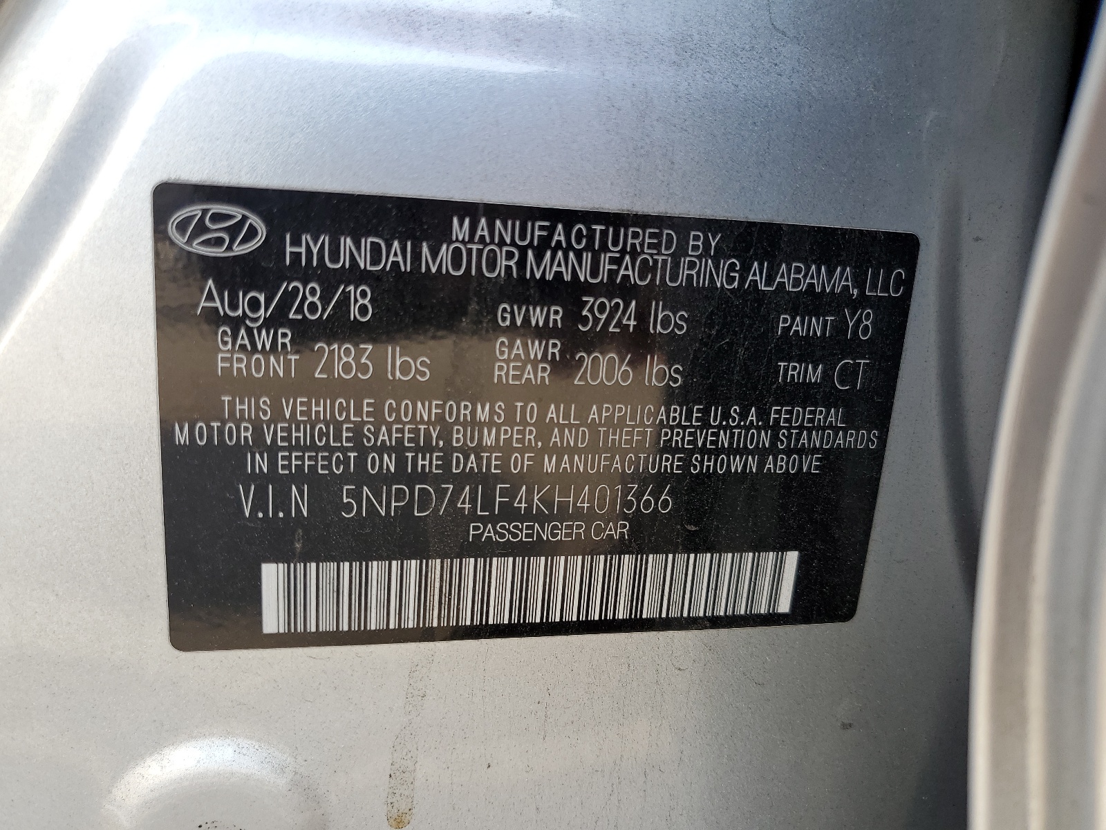 5NPD74LF4KH401366 2019 Hyundai Elantra Se