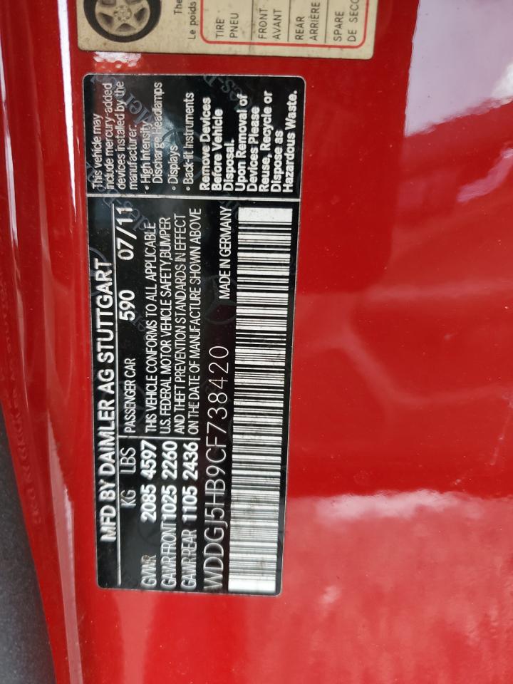 2012 Mercedes-Benz C 350 VIN: WDDGJ5HB9CF738420 Lot: 64121914