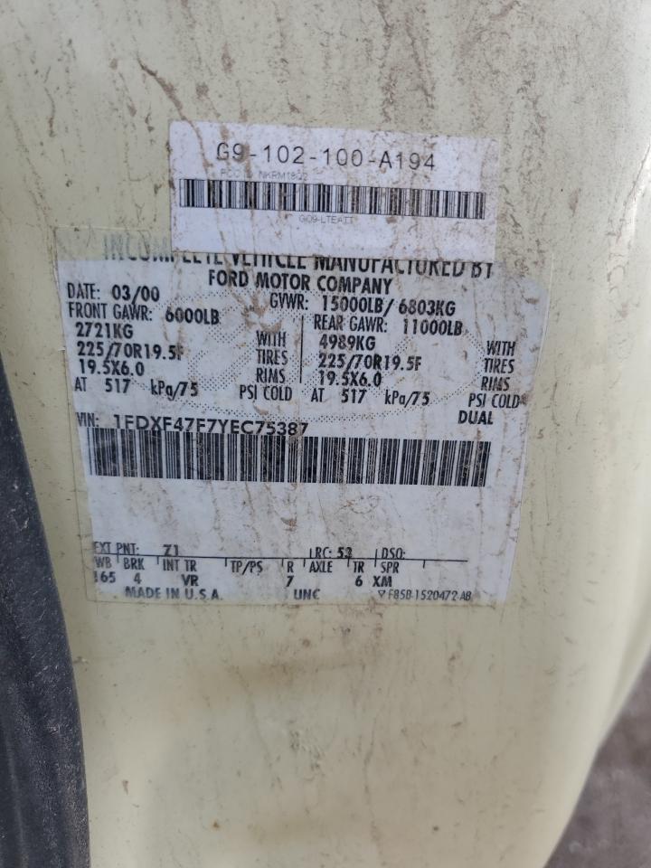 2000 Ford F450 Super Duty VIN: 1FDXF47F7YEC75387 Lot: 64867674