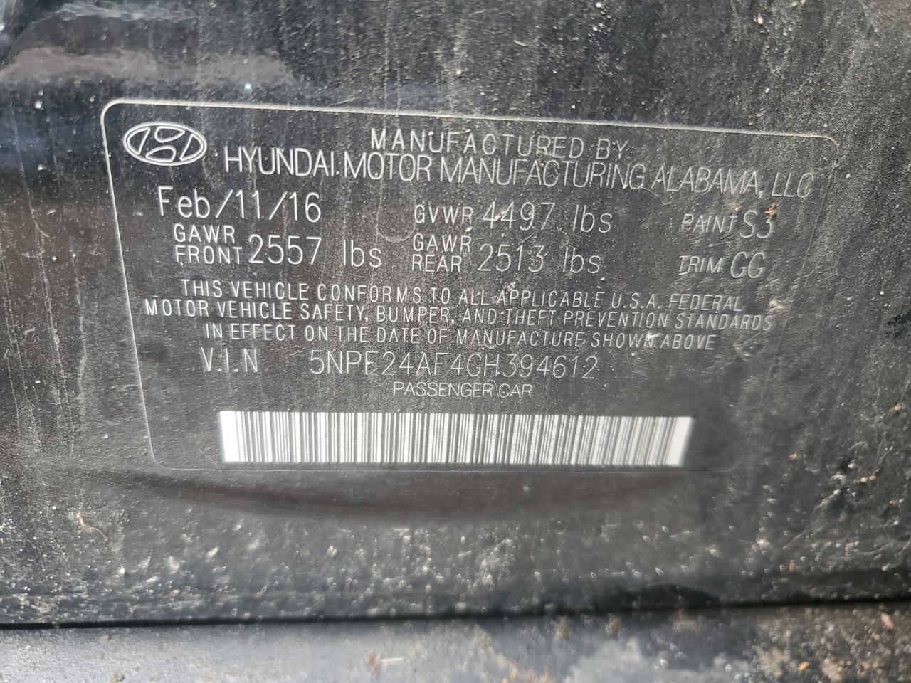 2016 Hyundai Sonata Se VIN: 5NPE24AF4GH394612 Lot: 64897184