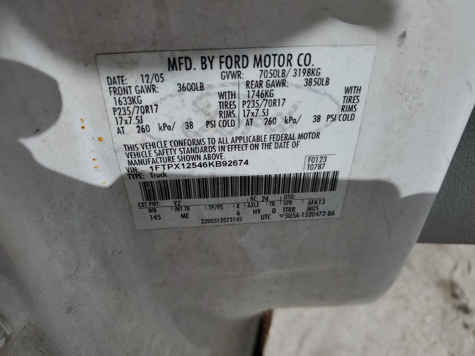 1FTPX12546KB92674 2006 Ford F150