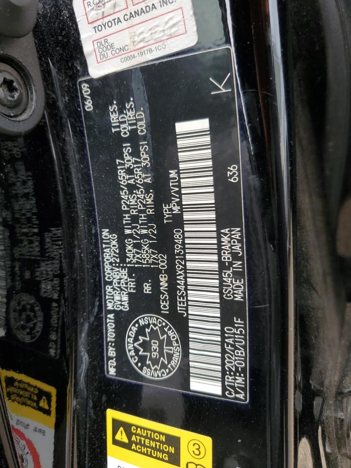 2009 Toyota Highlander VIN: JTEES44AX92139480 Lot: 64482424