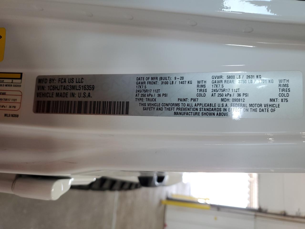 2021 Jeep Gladiator Sport VIN: 1C6HJTAG3ML516359 Lot: 61152474