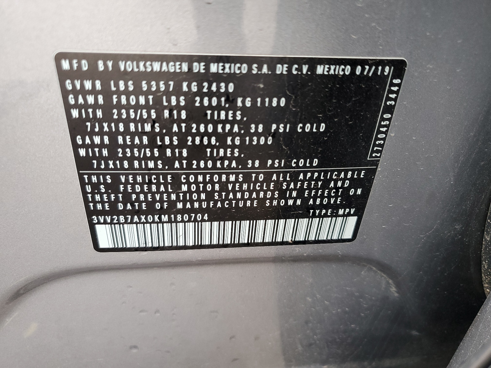 3VV2B7AX0KM180704 2019 Volkswagen Tiguan Se