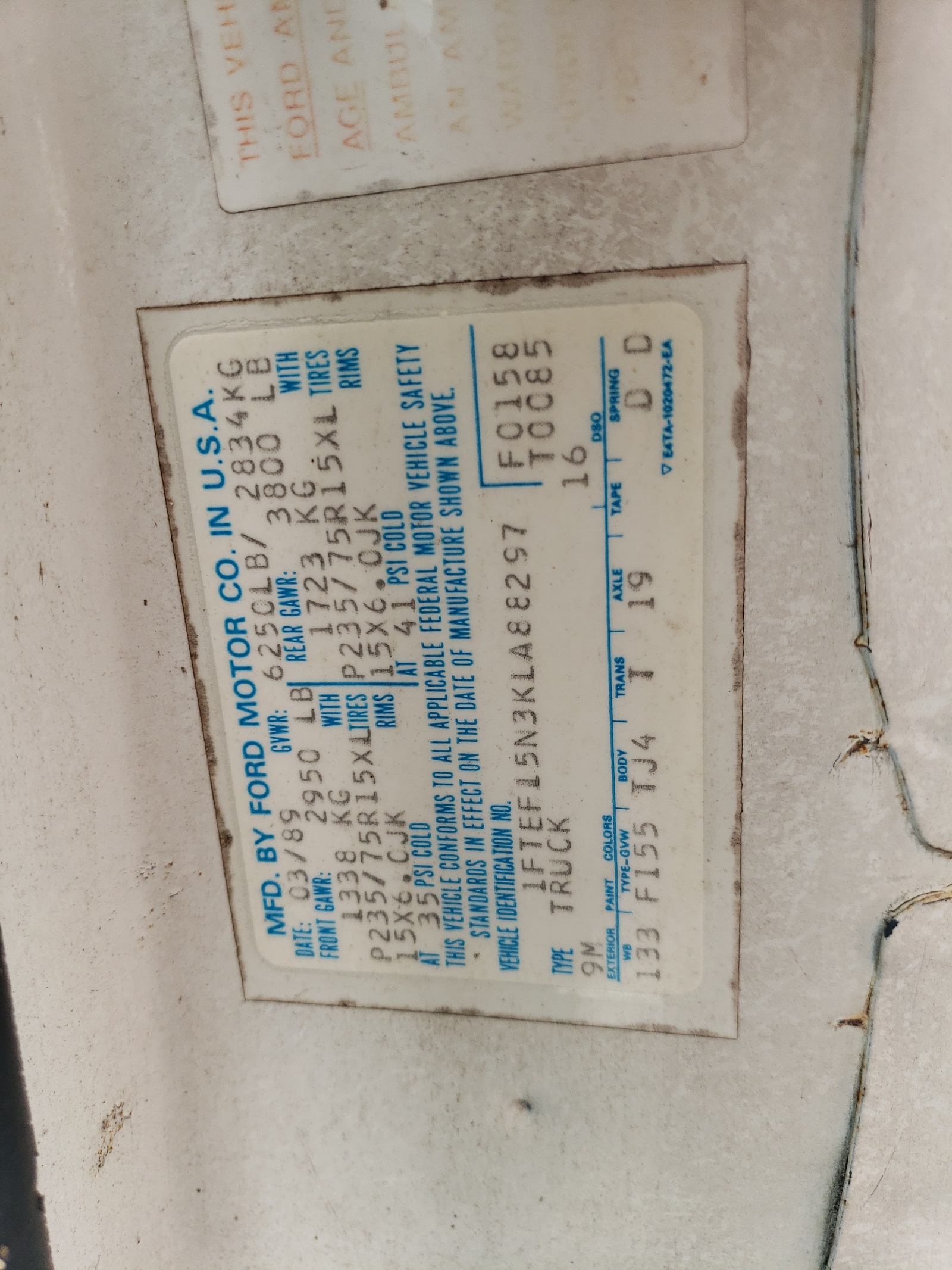 1FTEF15N3KLA88297 1989 Ford F150