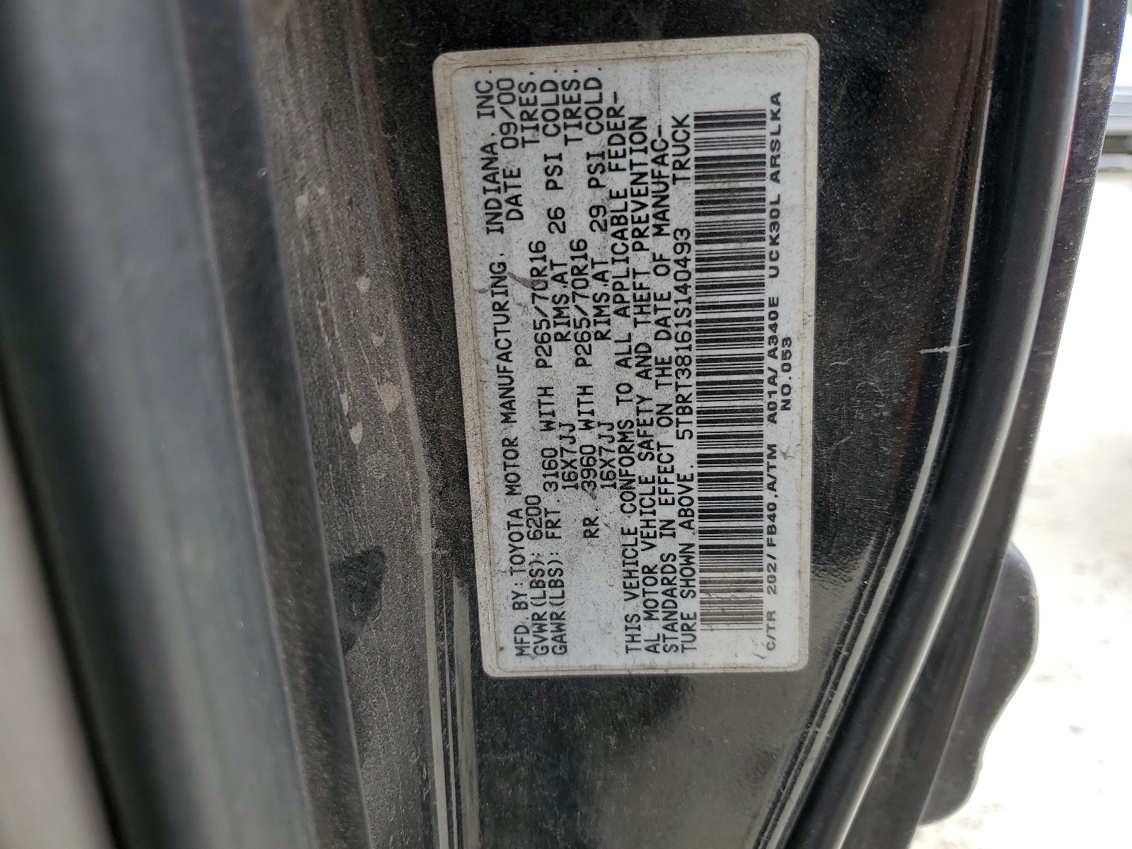 5TBRT38161S140493 2001 Toyota Tundra Access Cab Limited