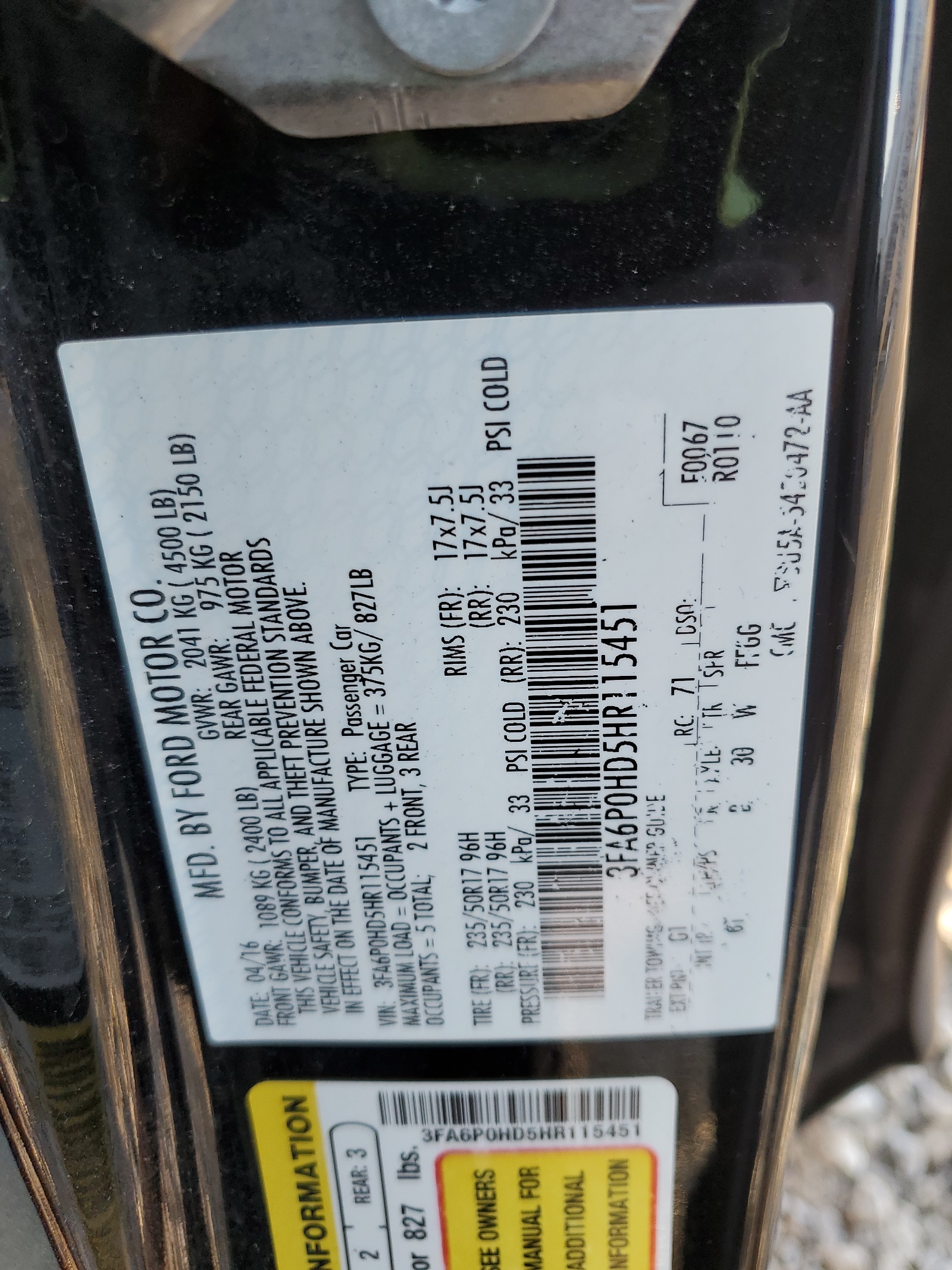 3FA6P0HD5HR115451 2017 Ford Fusion Se