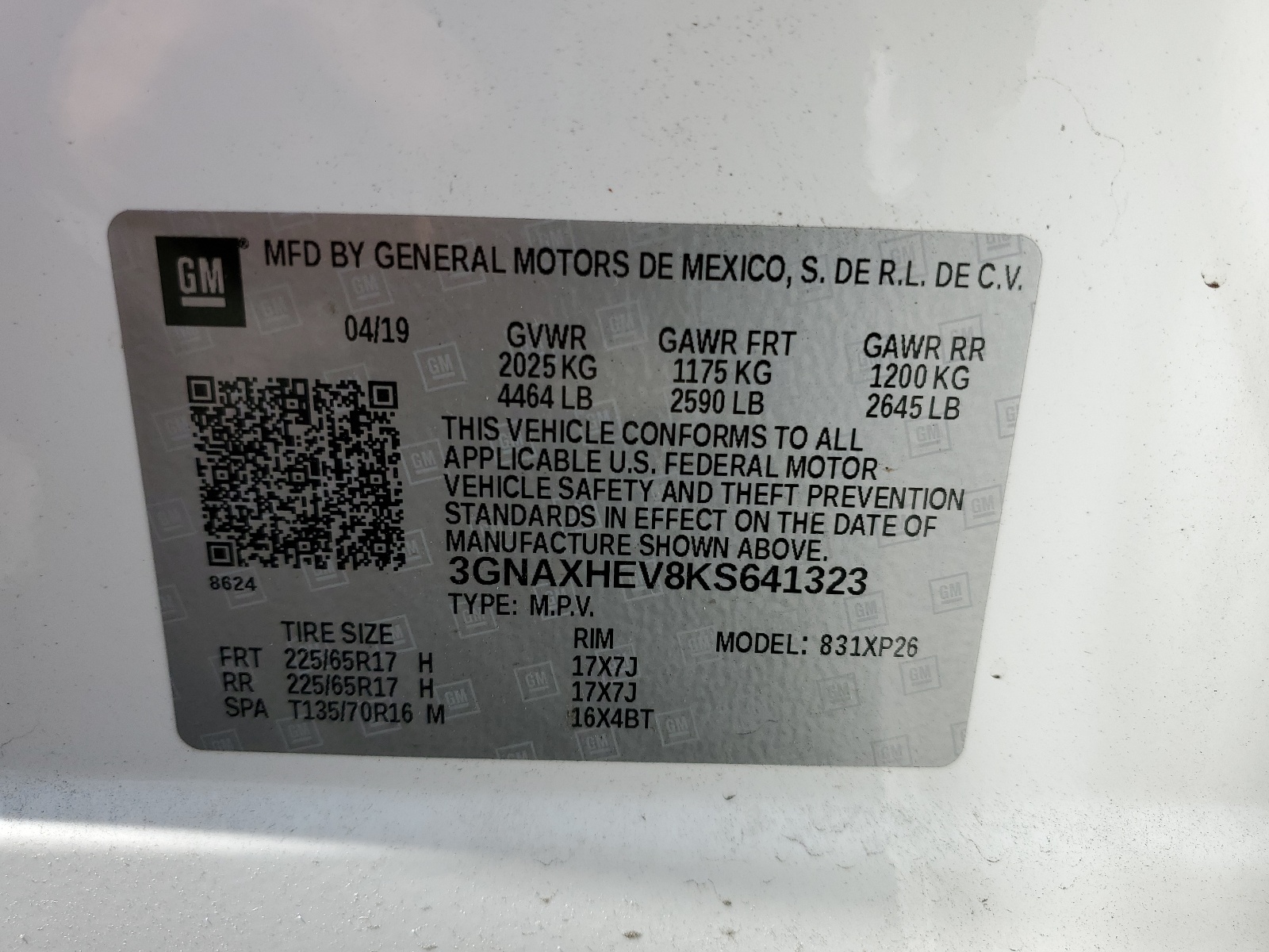 3GNAXHEV8KS641323 2019 Chevrolet Equinox Ls