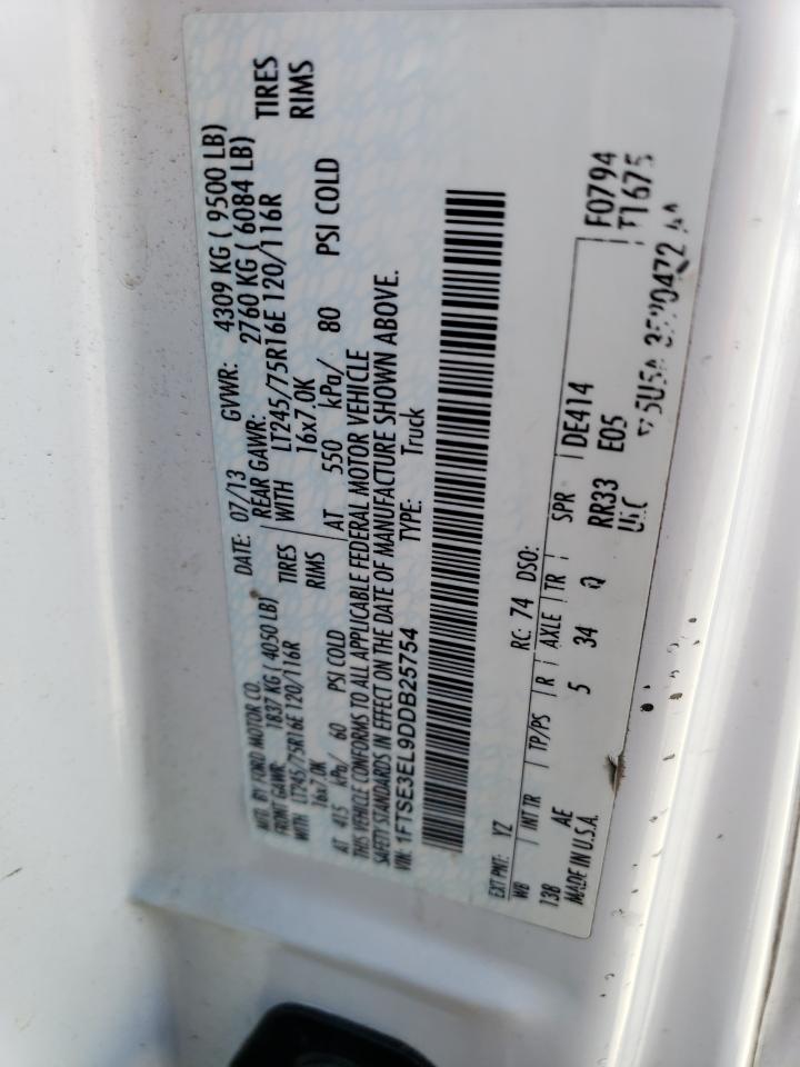 2013 Ford Econoline E350 Super Duty Van VIN: 1FTSE3EL9DDB25754 Lot: 61707564