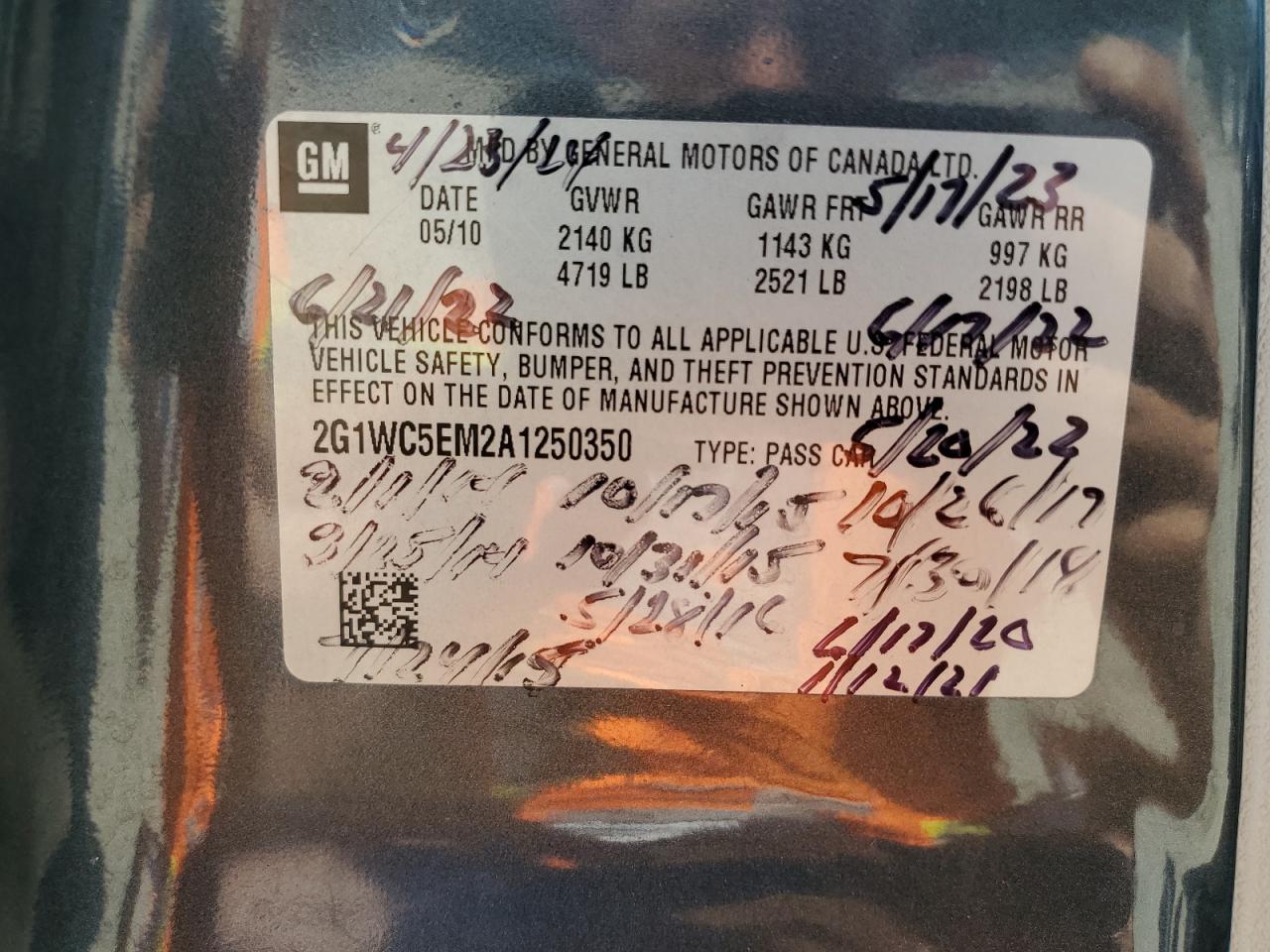 2010 Chevrolet Impala Ltz VIN: 2G1WC5EM2A1250350 Lot: 64855444