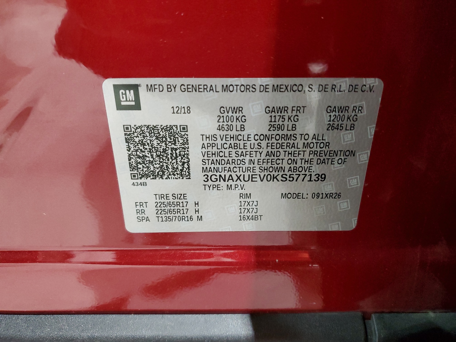 3GNAXUEV0KS577139 2019 Chevrolet Equinox Lt