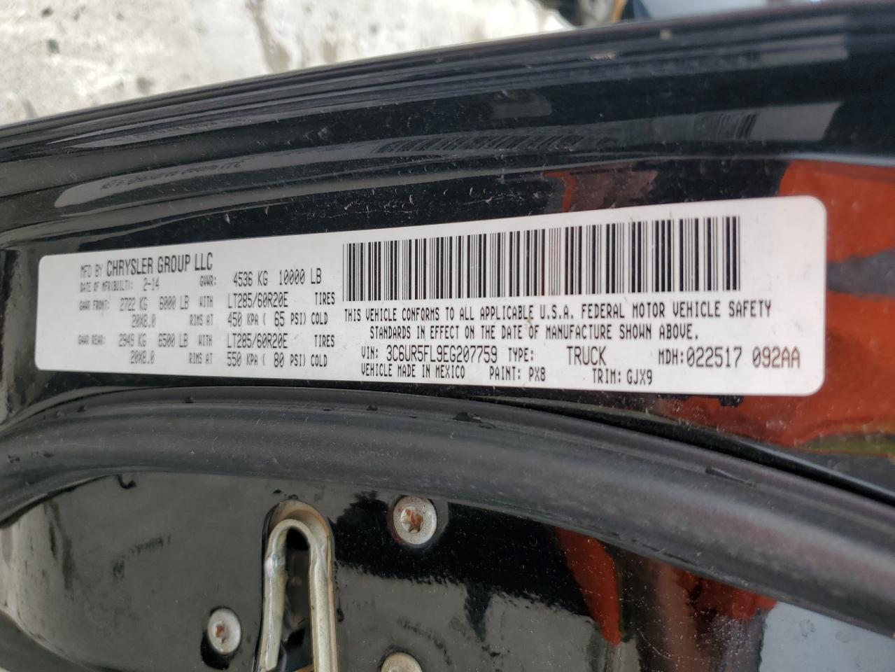 2014 Ram 2500 Laramie VIN: 3C6UR5FL9EG207759 Lot: 63338374