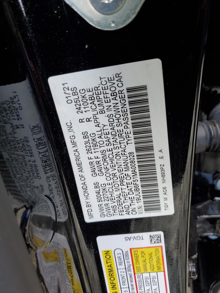 2021 Acura Tlx Tech A VIN: 19UUB6F51MA008028 Lot: 63044384