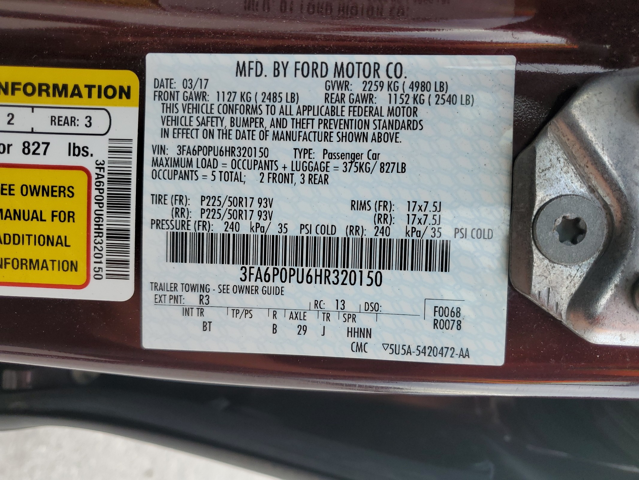 3FA6P0PU6HR320150 2017 Ford Fusion Se Phev